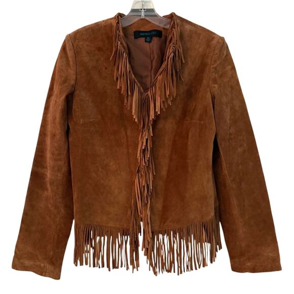 VTG Brown Suede Leather Fringe Western Boho Jacket Coat Siena Studio M Excellent - Picture 8 of 13